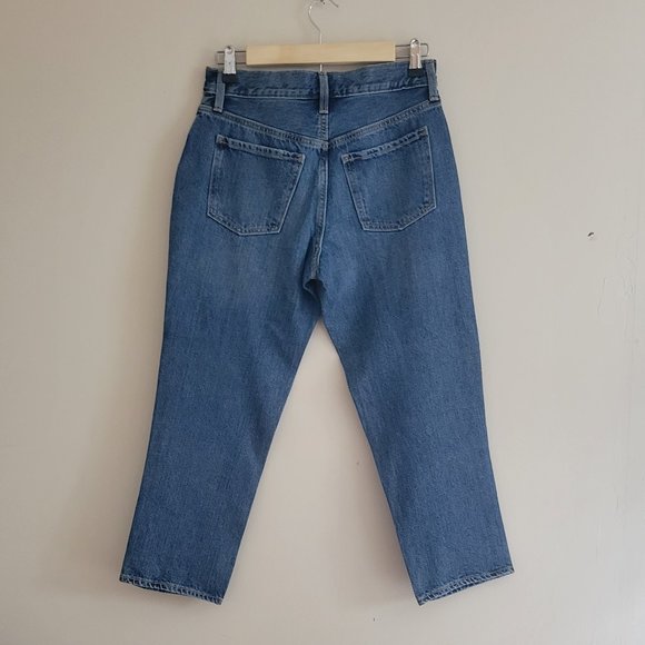 Old Navy Women High Rise Slouchy Straight Button Fly Medium Wash Jeans Sz 0 NWOT - Picture 2 of 8